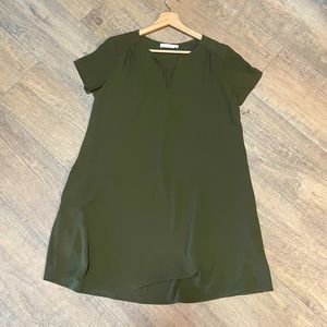 Lush Green Dress with V Neck Loose Fit Size XS Army Green Mini